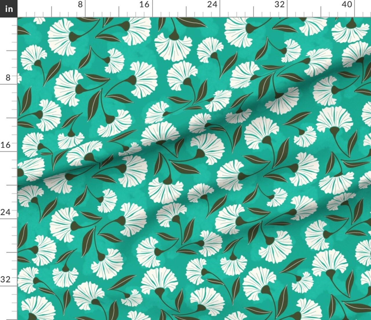 Weathered Teal Floral Nature Victorian Summer Garden Picnic Jade Green White Custom Printed Fabric by Spoonflower Various Fabrics by the Yard or Fat Quarter